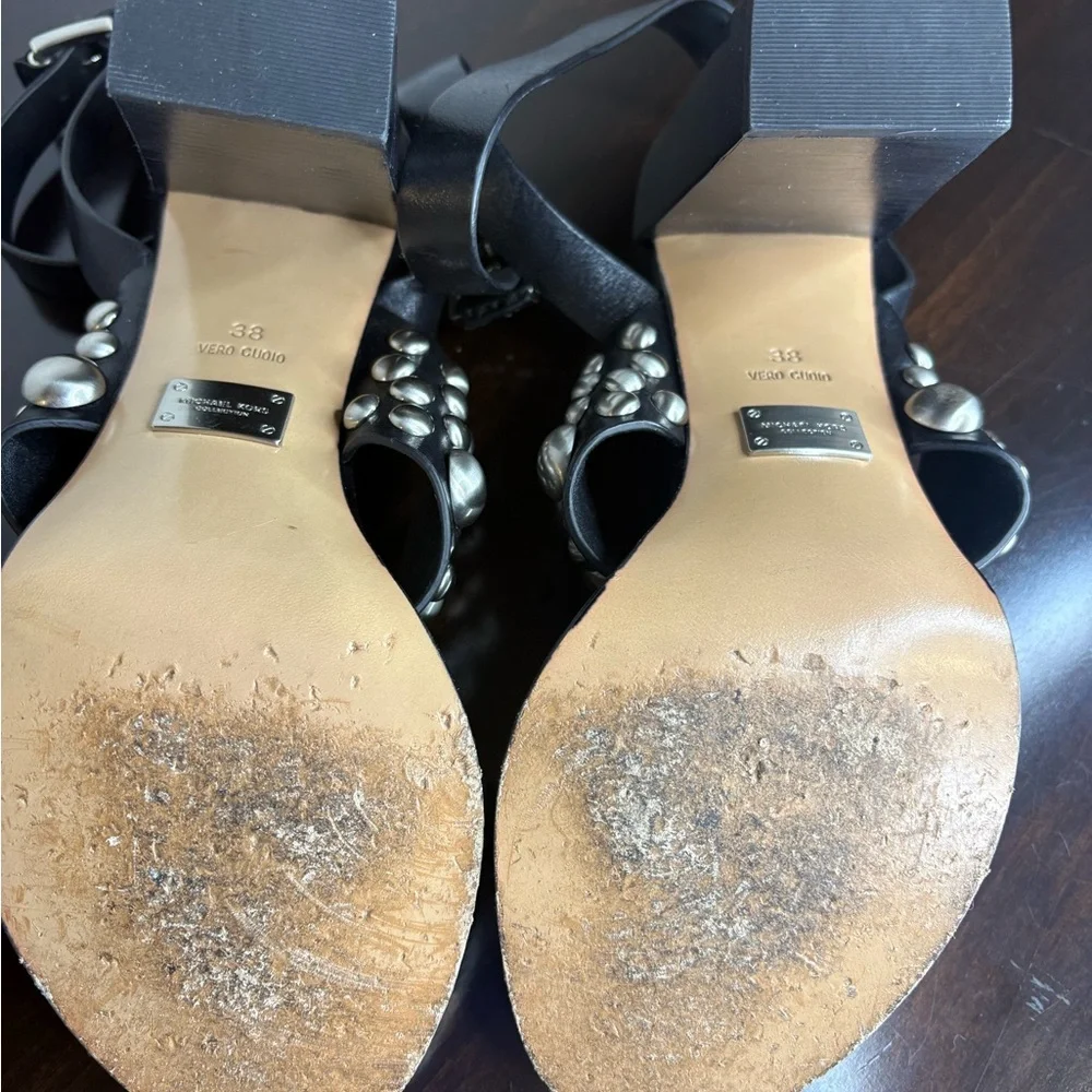 Michael Kors Collection Black Leather Studded Sandals - Size 38 - Picture 6 of 8